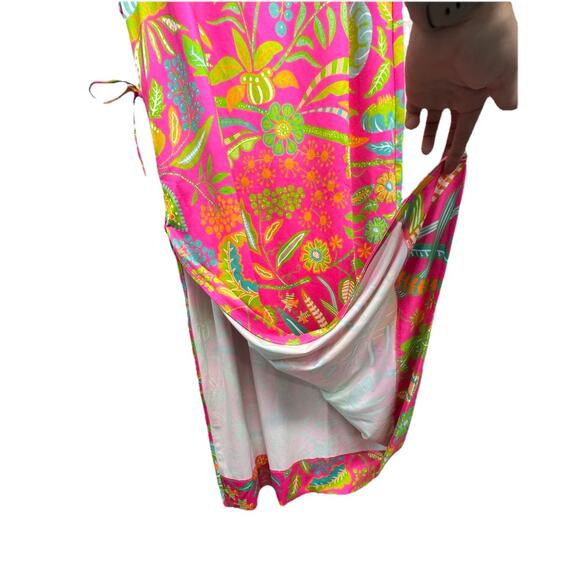 Gretchen Scott Womens Sz Medium Sleeveless Maxi Dress Side Tie Slit Floral Pink - Picture 9 of 12